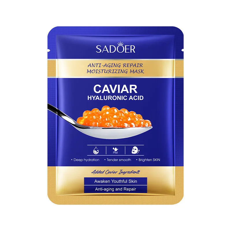 SADOER Masques Visage Caviar Acide Hyaluronique 5pcs - Hydratants Illuminateurs Raffermissants Soin Peau