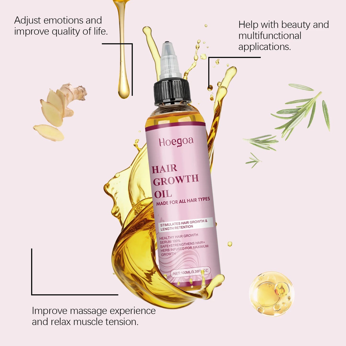 Huile Croissance Cheveux Romarin Ricin 100ml - Réparation Pointes Fourches Soin Nourrissant