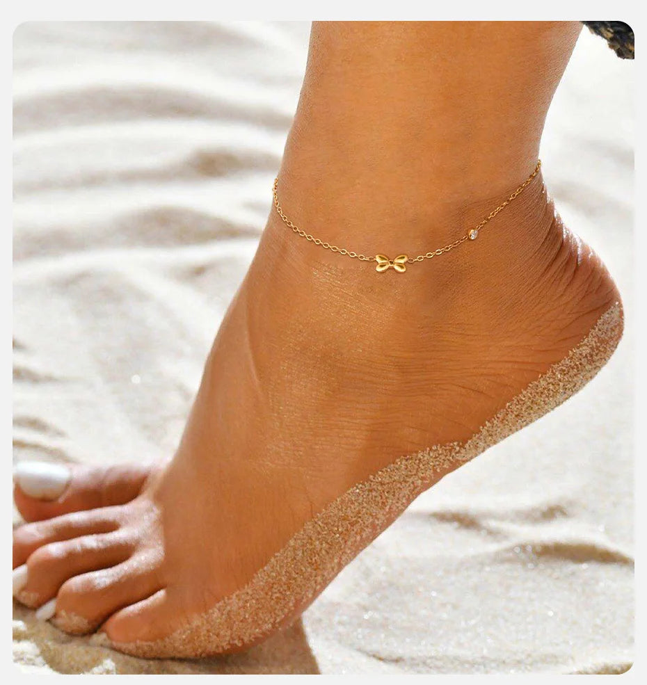 Bracelet Cheville Papillon Vnox Acier Inoxydable - Anklet Zircon Nœud Bijou Femme Fille