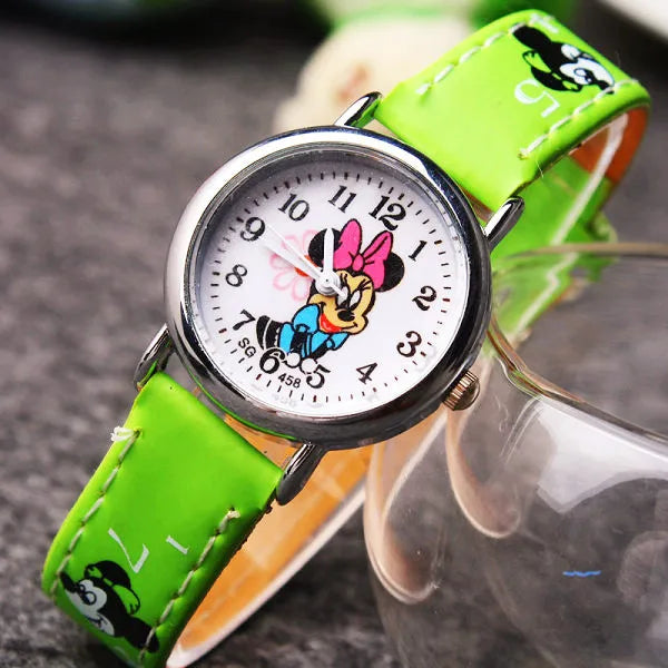 Montre Enfant Mickey Mouse Disney - Montre Quartz Cartoon Garçon Fille Cuir PU Cadeau