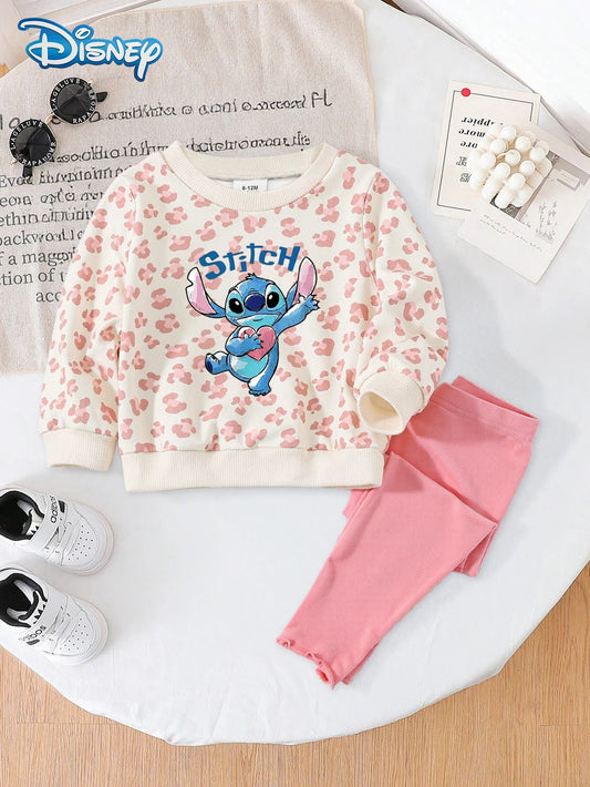 Ensemble Bébé Fille Stitch Disney - Sweat Cœurs + Pantalon Automne Hiver