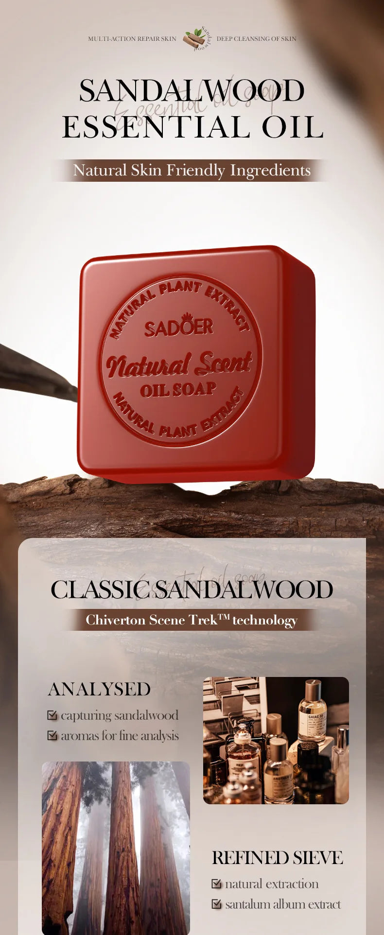 Savon Artisanal Bois Santal Femme - Nettoyant Profond Corps Blanchissant Huile Essentielle Rasage Éclaircissant