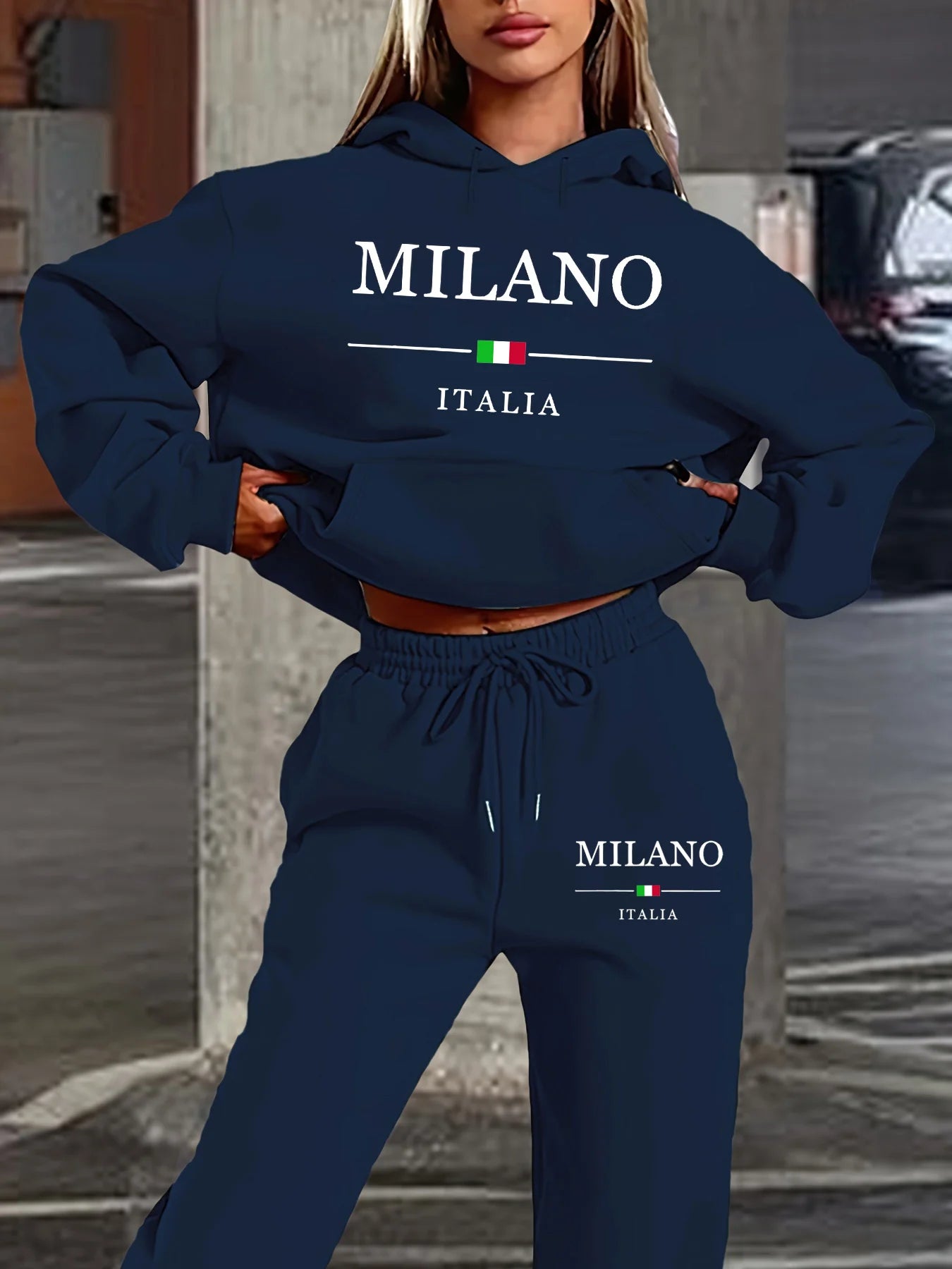 Ensemble Jogging Femme Milano Italia - Sweat à Capuche Peluche + Pantalon Sport, Automne Hiver Chaud Confortable