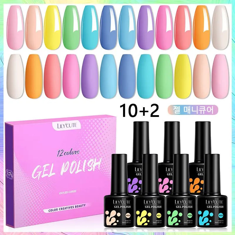 LILYCUTE Set 12pcs Vernis Gel Ongles 7ml Macaron - Gel Polish UV Semi-Permanent Soak Off Kit Manucure Couleurs Pastel