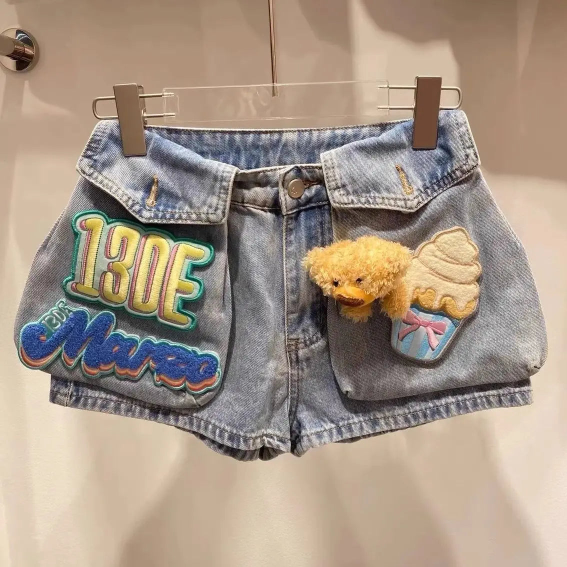 Short Jean Femme Détail Ours 3D