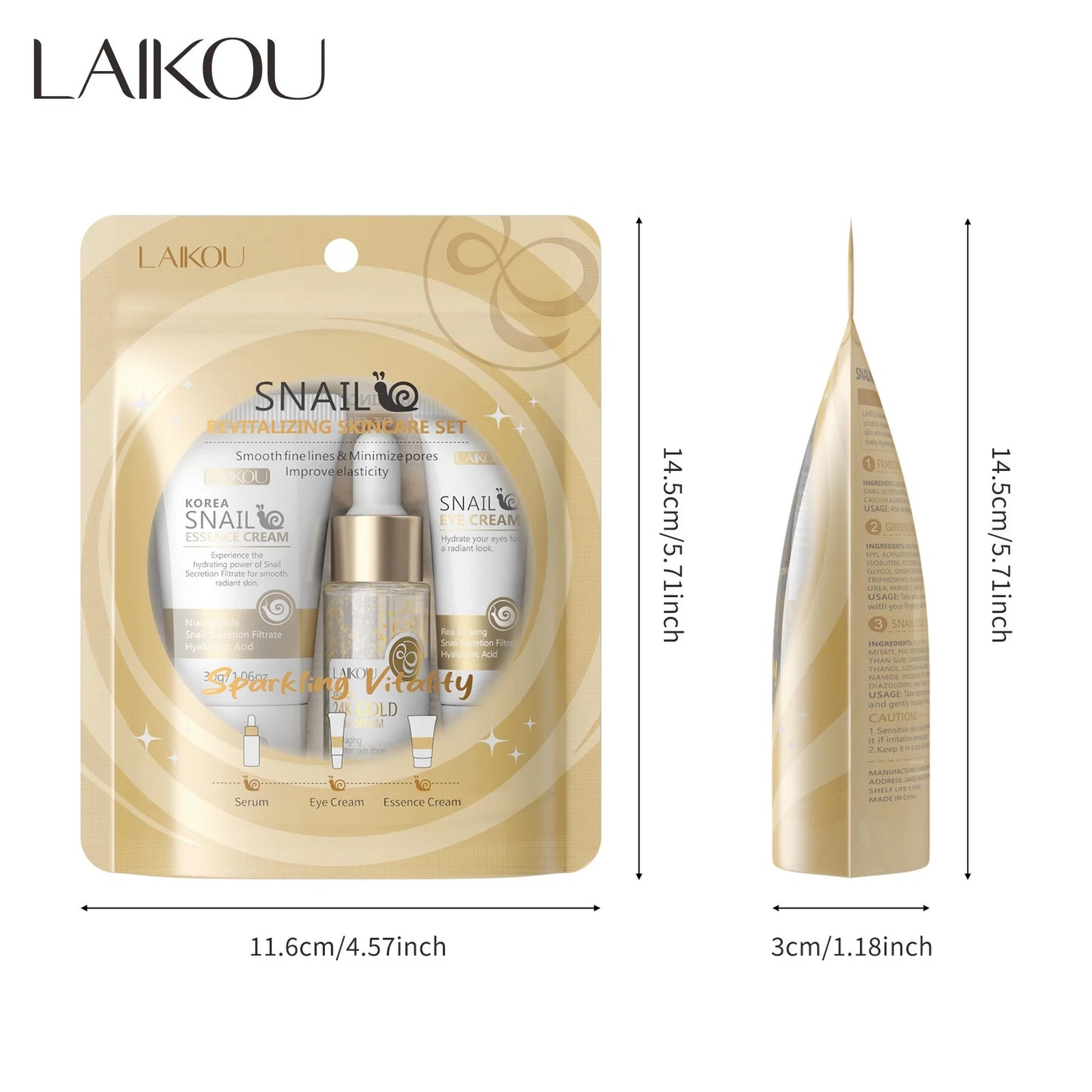 Set Luxe Sérum Or 24K Bave d'Escargot - Crème Yeux Essence Réparation Hydratant Anti-Rides Pores Lissant Soin Visage