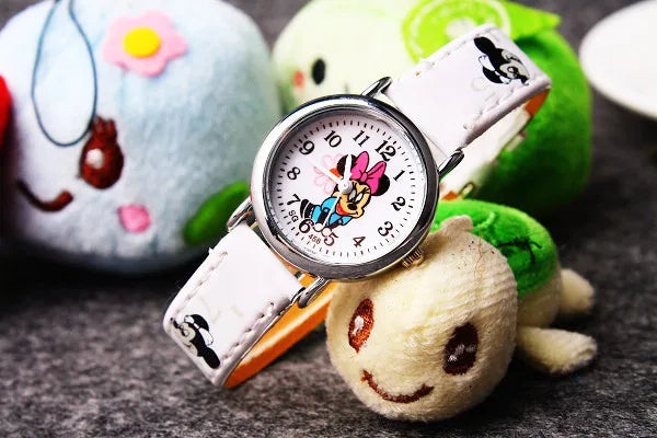 Montre Enfant Mickey Mouse Disney - Montre Quartz Cartoon Garçon Fille Cuir PU Cadeau