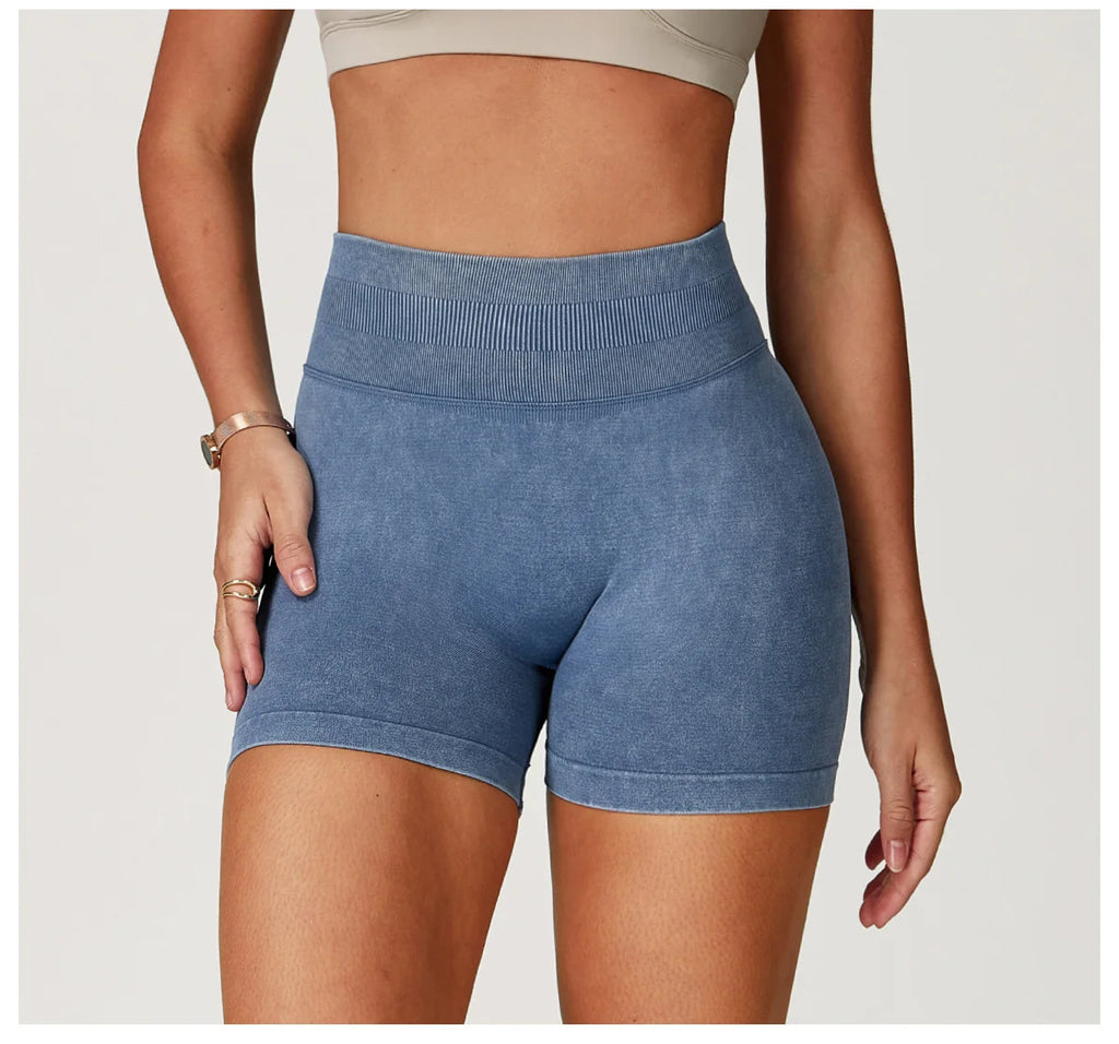 Short de Yoga Taille Haute Femme – Nylon Elasthanne, Sans Coutures, Gainant
