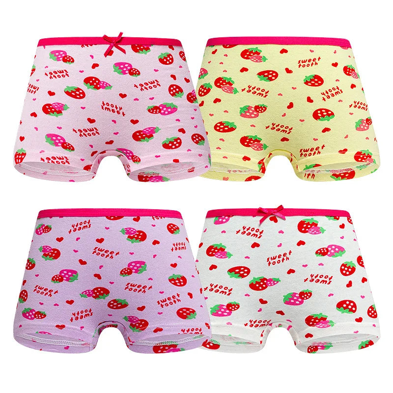 Lot 4 Culottes Fille Cartoon - Boxers Coton Imprimés Mignons 2-10 Ans
