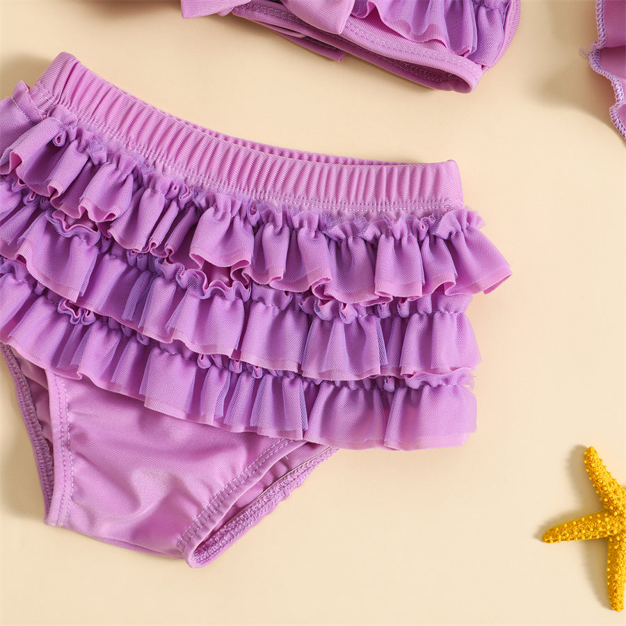 Maillot de Bain Bébé Fille 3 Pièces - Bikini Nœud Halter Volants Chapeau Été