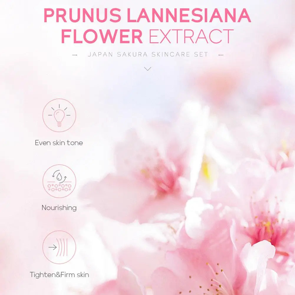 Coffret Soin Visage Sakura 4pcs - Nettoyant Tonique Sérum Crème Yeux Kit Beauté Femme Fille