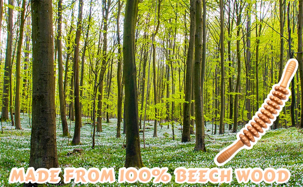 Rouleau Massage Bois Naturel Courbé - Taille Cuisses Anti-Cellulite Multifonction Tension Musculaire Drainage Lymphatique