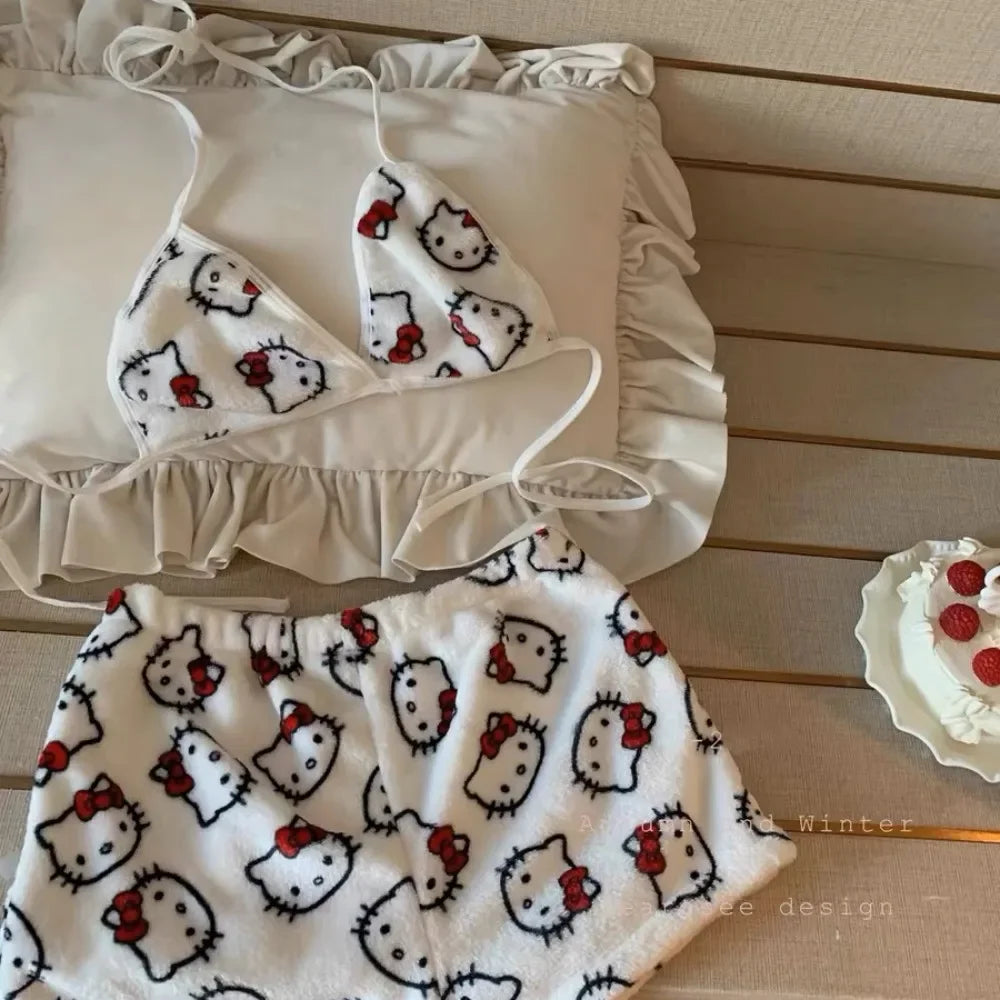 Pyjama Hello Kitty Sanrio 2 Pièces - Brassière Short Été Plage Bikini Kawaii