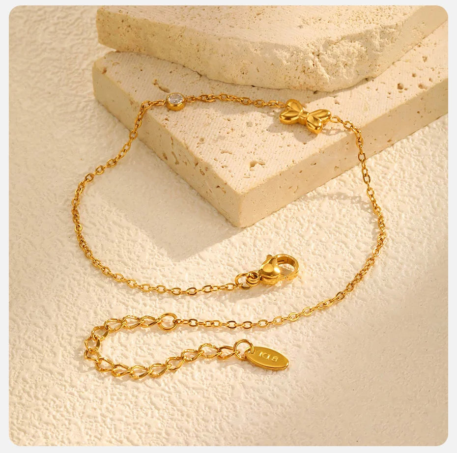 Bracelet Cheville Papillon Vnox Acier Inoxydable - Anklet Zircon Nœud Bijou Femme Fille