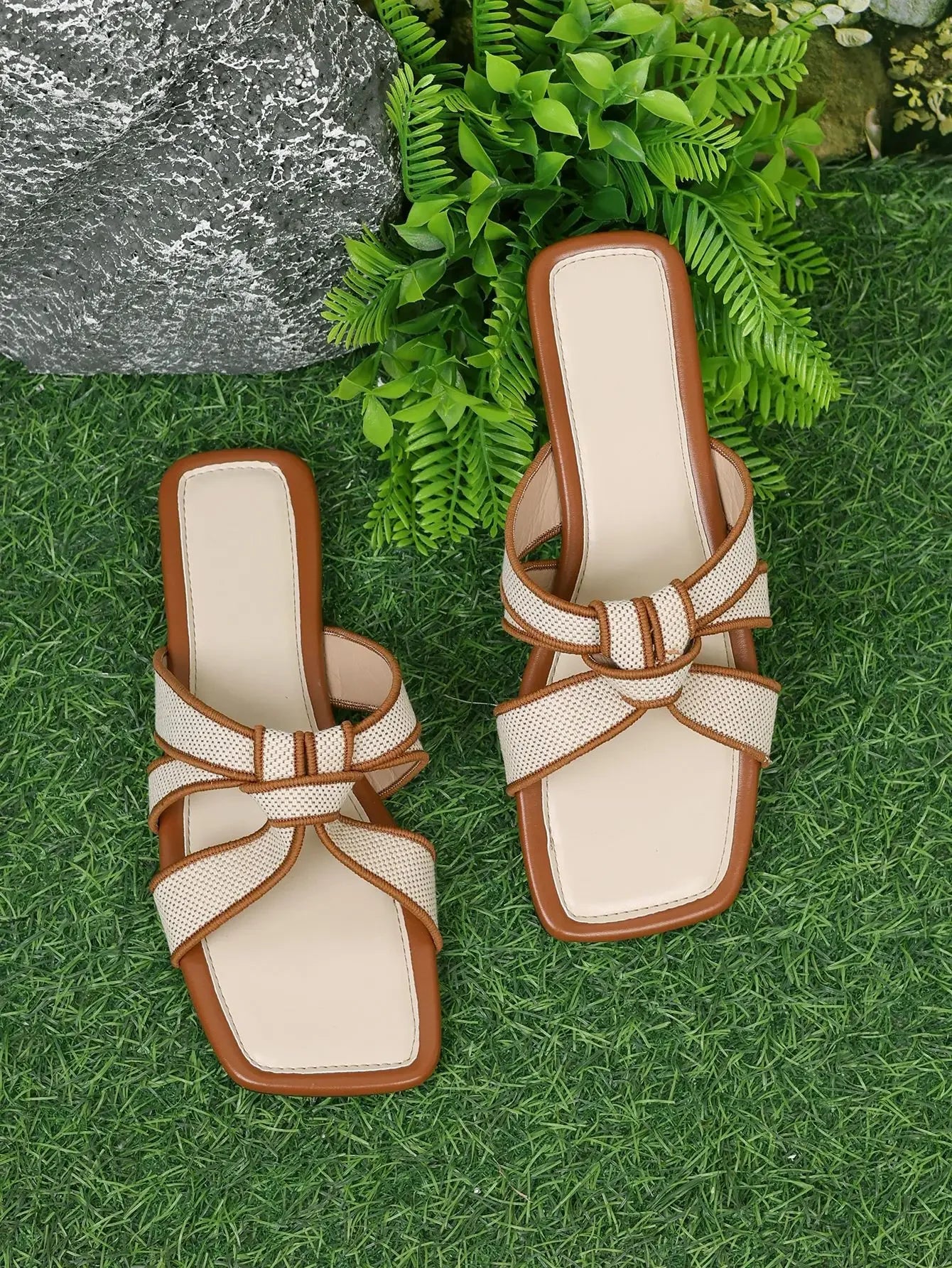 Sandales Femme Plates Été - Semi-Pantoufles Élégantes Semelle Caoutchouc