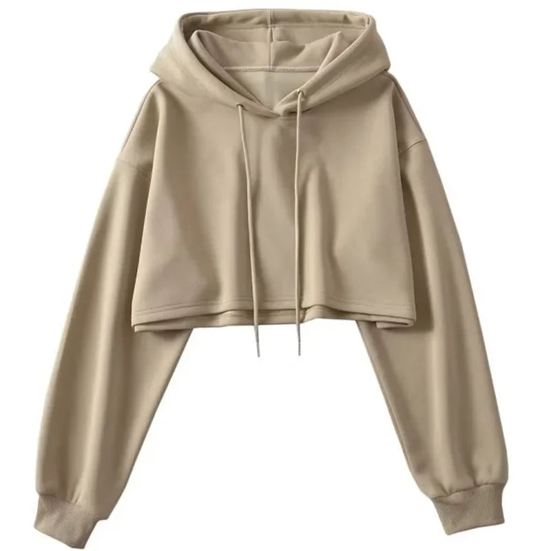 Sweat Court à Capuche Femme Style Américain - Coupe Crop Automne