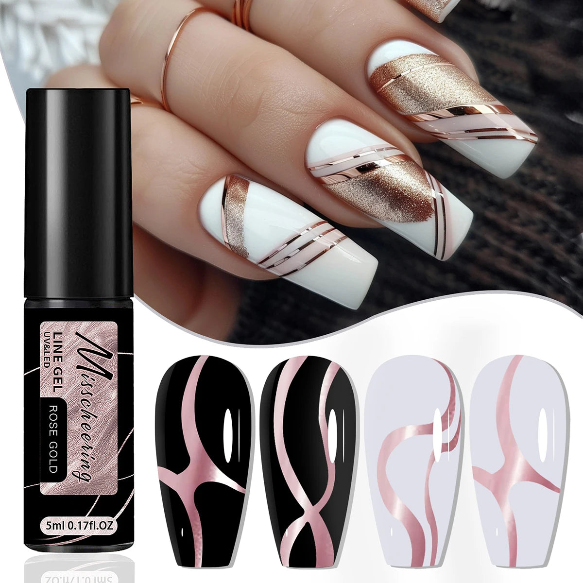 Gel Liner Peinture Métallique Or Argent - Vernis Ongles Chrome Miroir Effet Métal UV LED Semi Permanent French