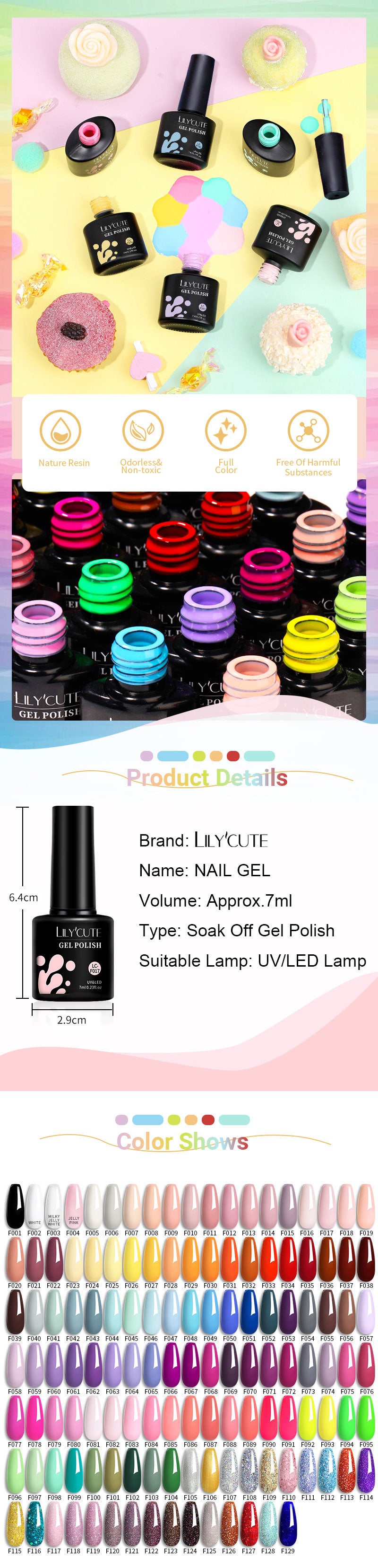 Vernis Gel LILYCUTE Paillettes Sequins Brillant - Couleurs Printemps Été Semi-Permanent UV Soak Off Manucure Nail Art