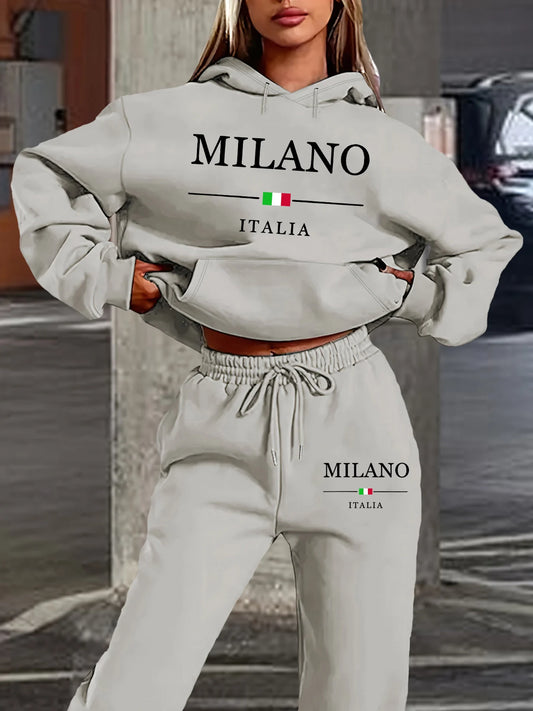 Ensemble Jogging Femme Milano Italia - Sweat à Capuche Peluche + Pantalon Sport, Automne Hiver Chaud Confortable