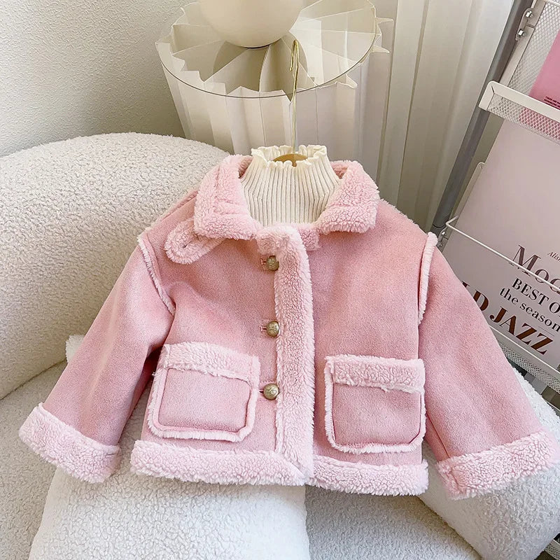 Manteau Fille Hiver - Veste Peluche Chaude Col Revers