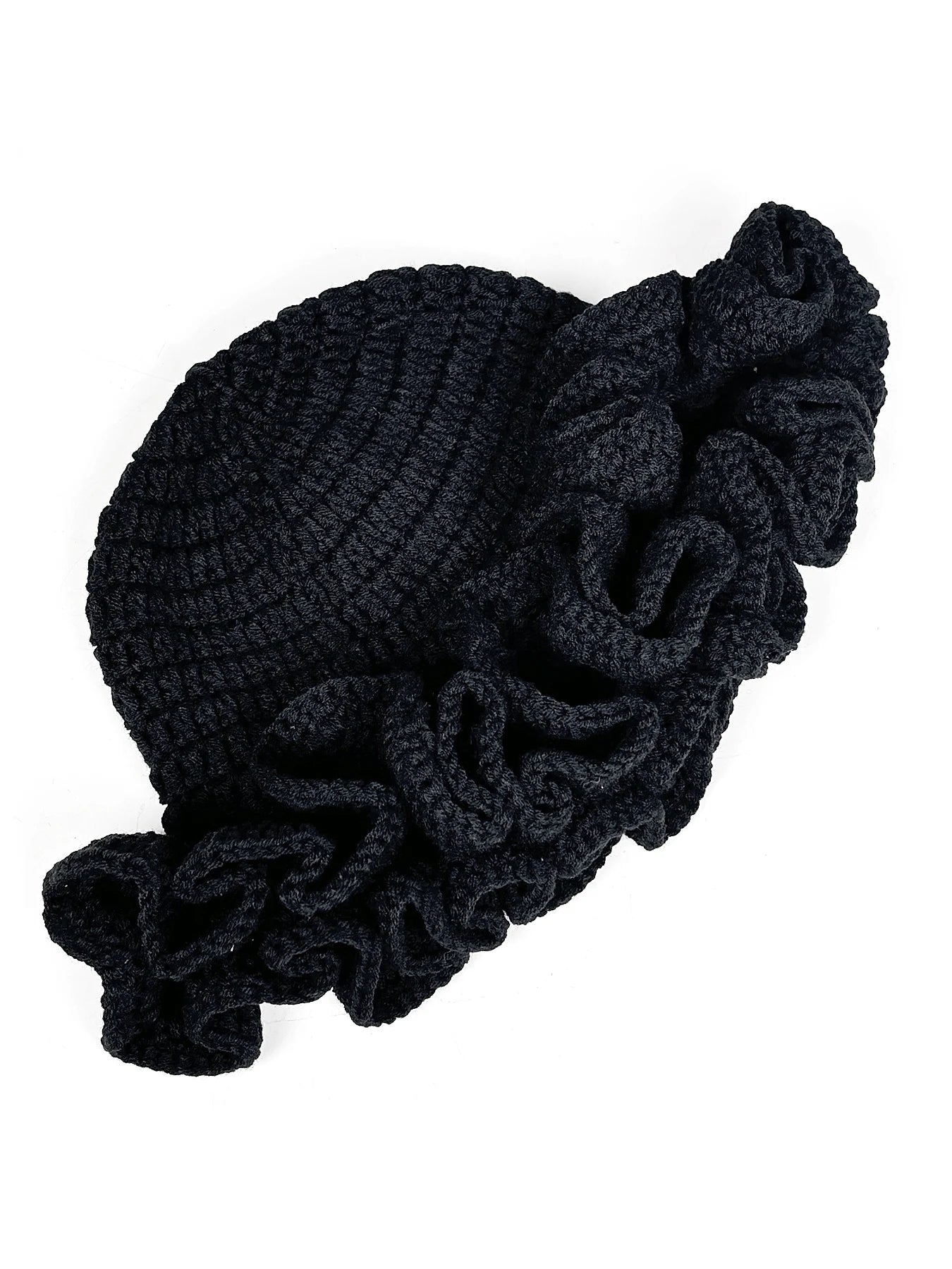 Chapeau Bob Tricoté Moelleux Femme - Bonnet Crochet Ajouré avec Volants Style Pêcheur pour Automne Hiver