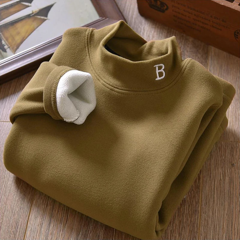 T-Shirt Thermique Enfant - Col Montant Velours Broderie Lettre