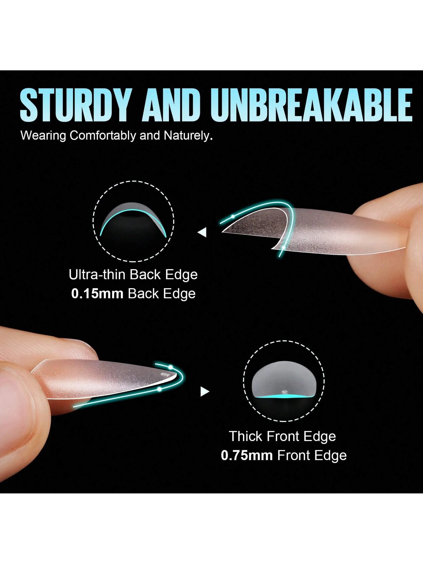 Capsules Ongles Amande 180pcs - Faux Ongles Longs Acrylique Givré Semi-Adhésif 12 Tailles Extension Manucure