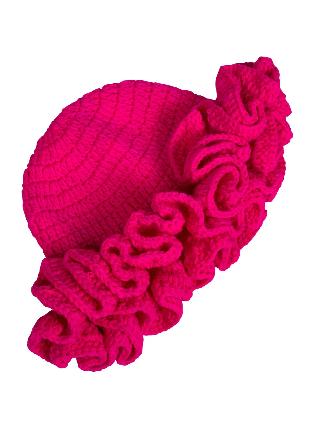 Chapeau Bob Tricoté Moelleux Femme - Bonnet Crochet Ajouré avec Volants Style Pêcheur pour Automne Hiver