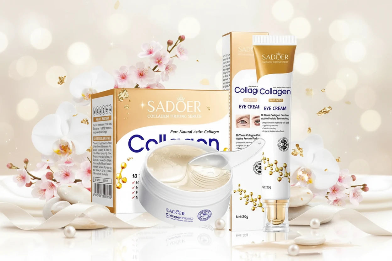 Masques Yeux Collagène SADOER 60pcs - Patchs Anti-Cernes Anti-Rides Hydratants