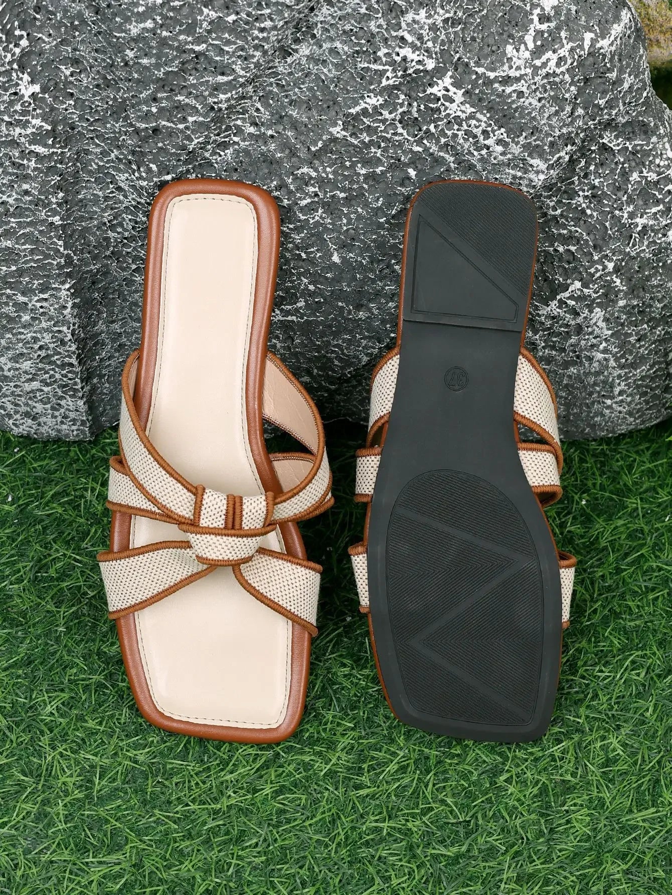 Sandales Femme Plates Été - Semi-Pantoufles Élégantes Semelle Caoutchouc