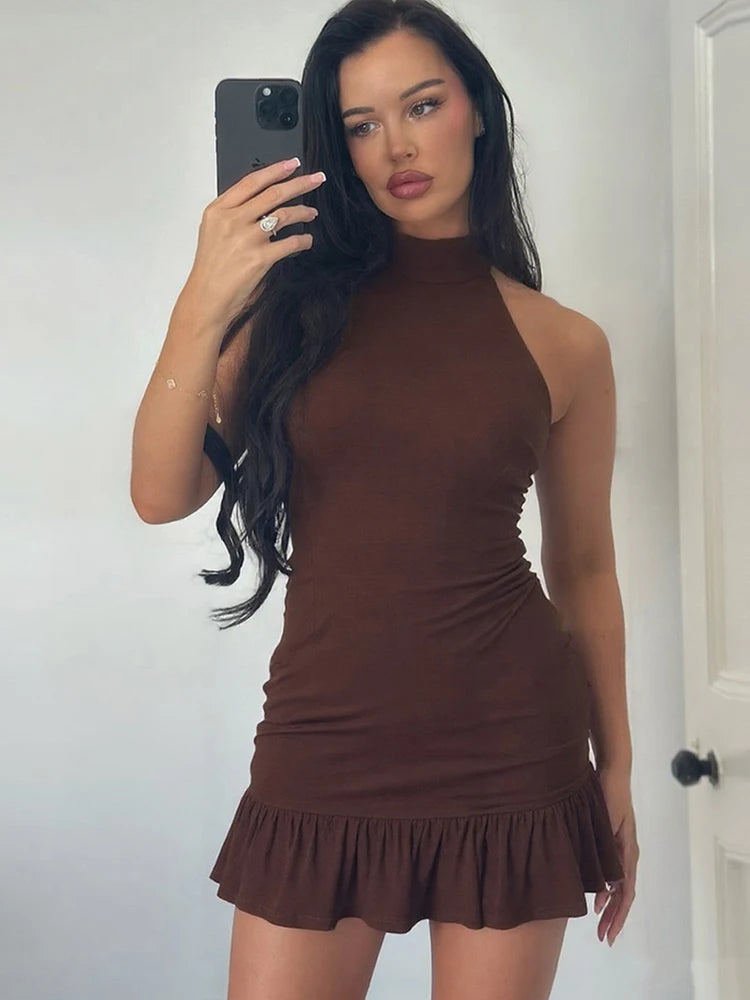 Robe Mini Dos Nu Femme - Robe Moulante Sexy Volants Sans Manches Soirée