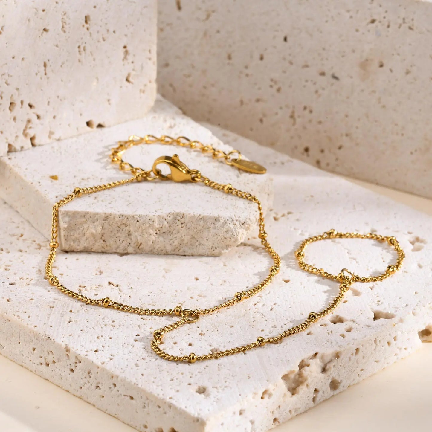 Bracelet Bague Chaîne Acier Inoxydable Femme - Bijou Main Perles Vnox Tendance Cadeau