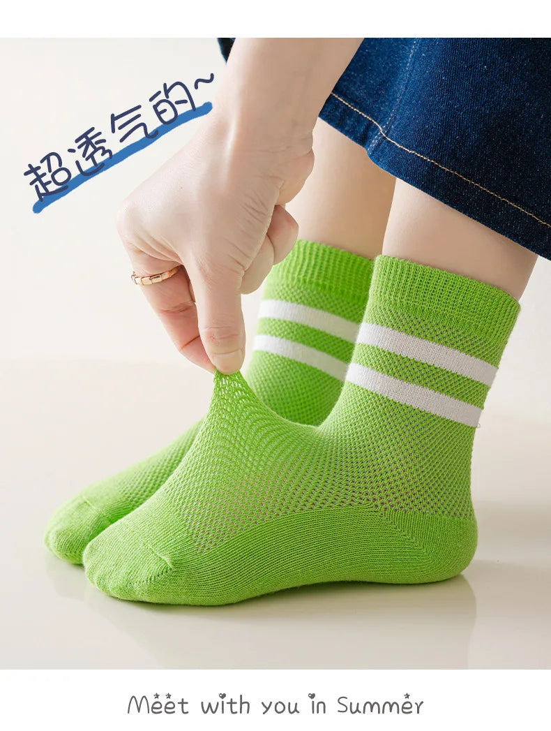 Lot Chaussettes Blanches Enfant - Socquettes Coton Mesh Respirantes Mi-Mollet Été Sport