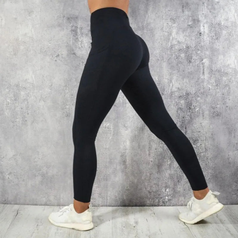 Legging Fitness Femme Taille Haute Poches - Yoga Gym Workout Running Butt Lifting
