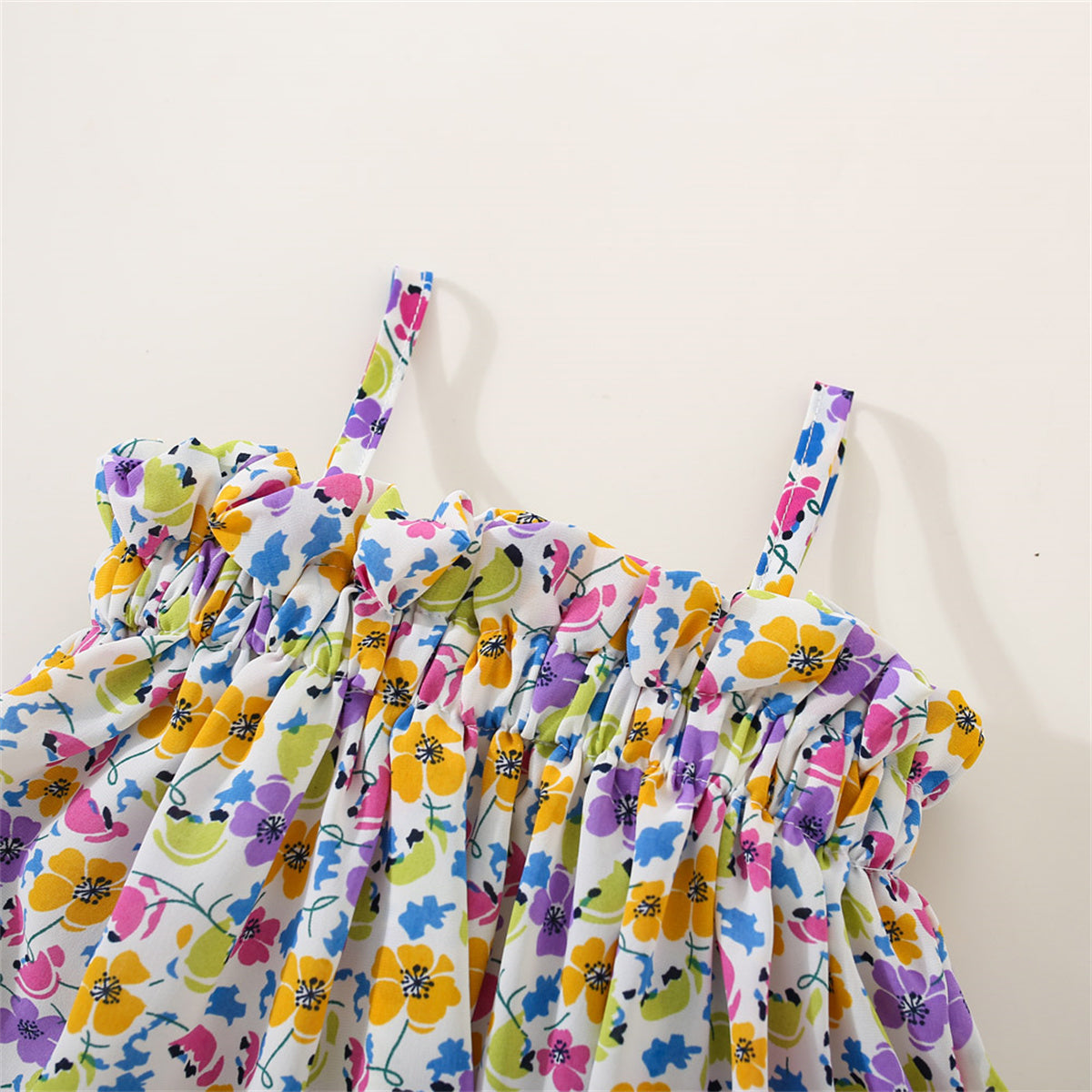 Ensemble 2 pièces bébé fille été - Top bretelles fleurs + Short mousseline