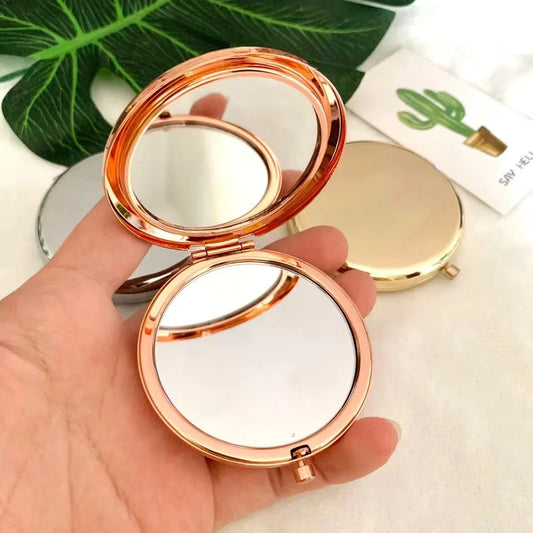 Miroir de Poche Maquillage Portable - Miroir Compact Double Face Métal Or Rose
