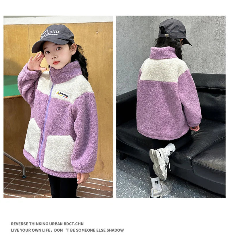 Veste Laine d'Agneau Enfant - Manteau Chaud Velours Automne Hiver - Outdoor Fashion