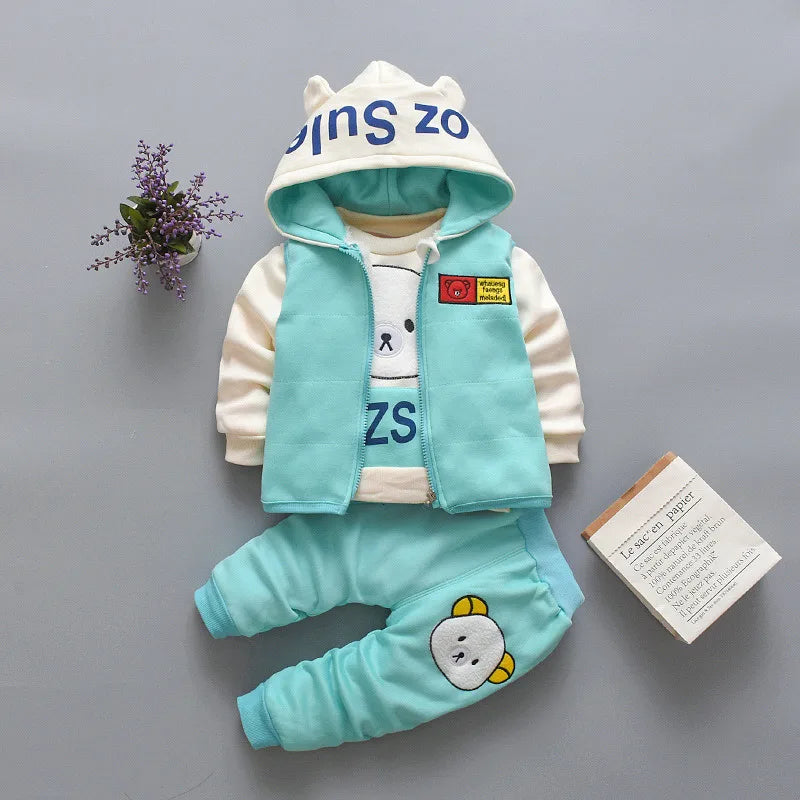 Ensemble 3 Pièces Bébé Automne Hiver - Gilet à Capuche + T-Shirt + Pantalon