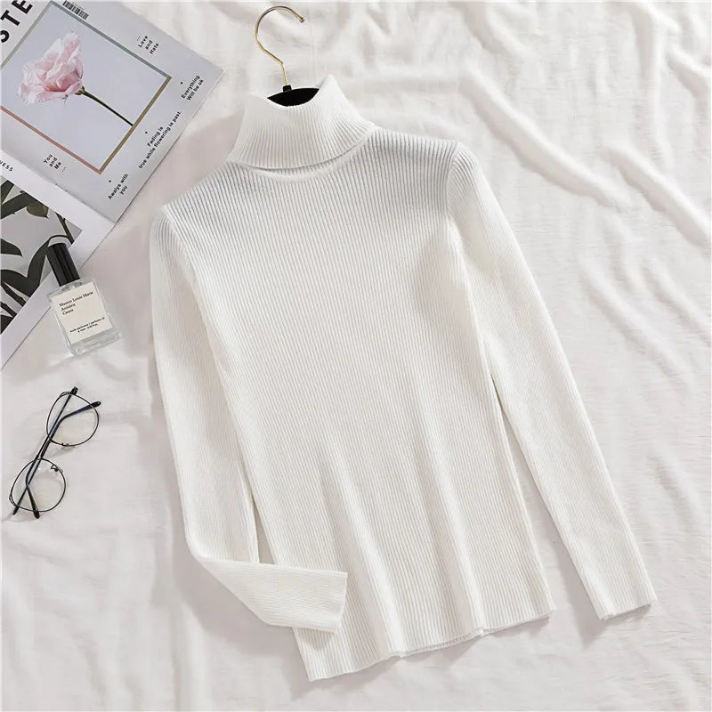 Pull Col Roulé Femme Automne Hiver 2024 - Cachemire Tricoté Doux Basique