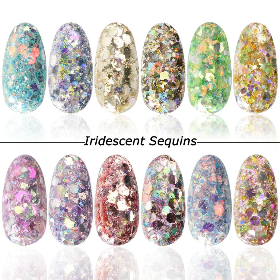 Paillettes Ongles Hexagone Miroir Irisé Mixte Sequins Holographique Flocons Poudre Nail Art Gel Polish Manucure Accessoires