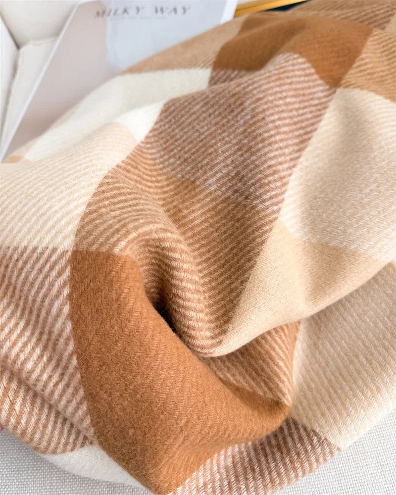 Écharpe Plaid Carreaux Luxe Automne/Hiver - Pashmina Châle Franges Femme Chaud
