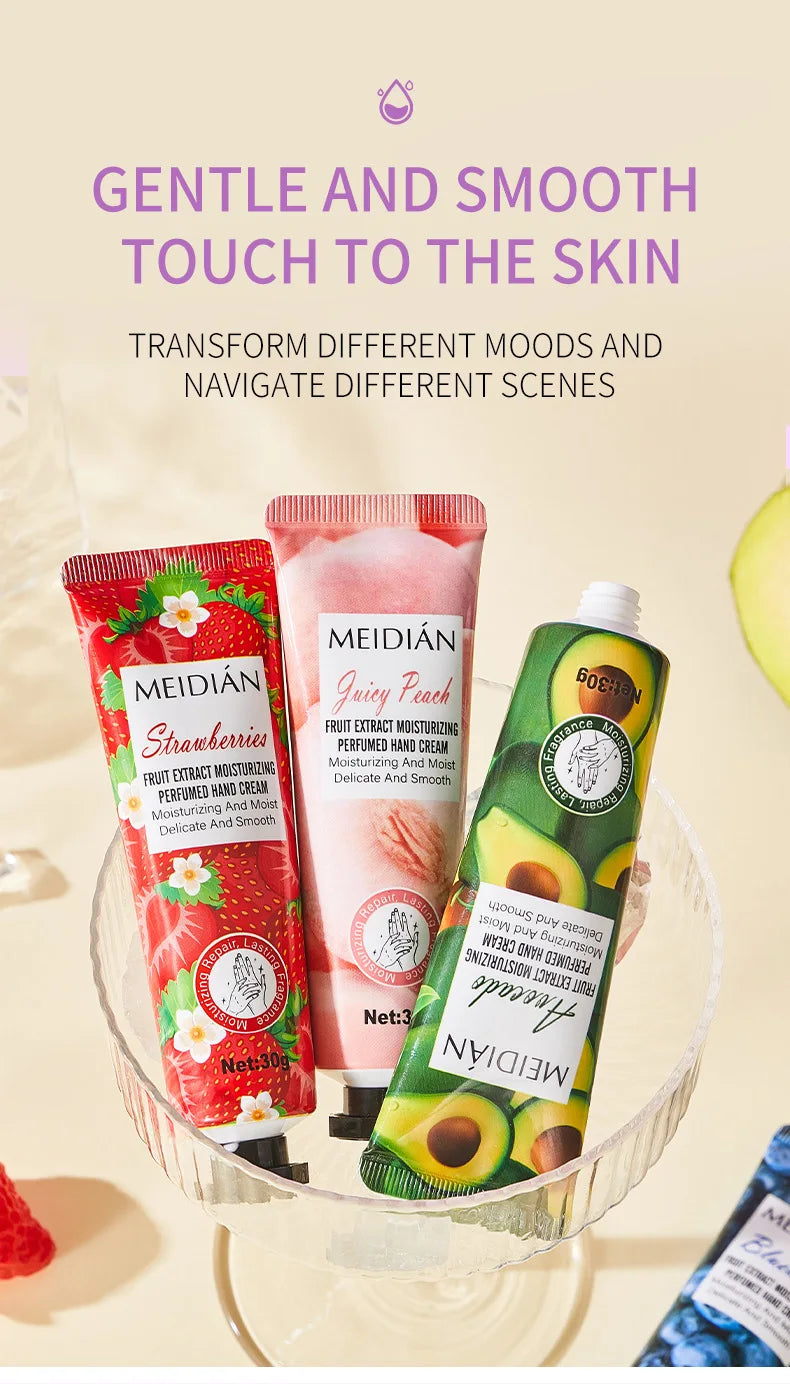 Lot 5 Crèmes Mains Parfumées Fruits - Hydratantes Longue Tenue Fragrance Soin Masque Mains