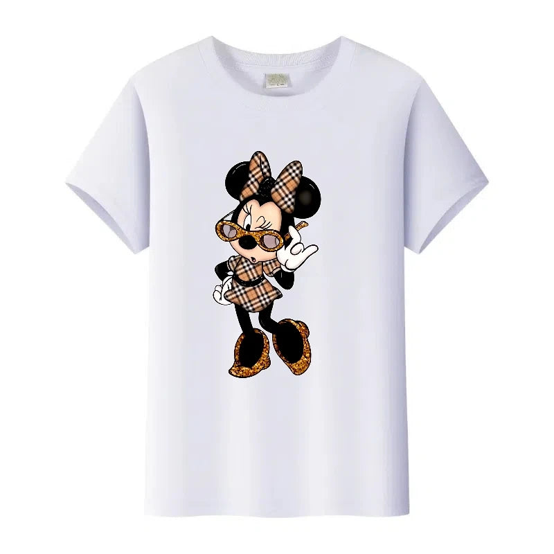 T-Shirt Disney Minnie Femme Enfant - Cartoon Kawaii Blanc Oversize - Mode Casual