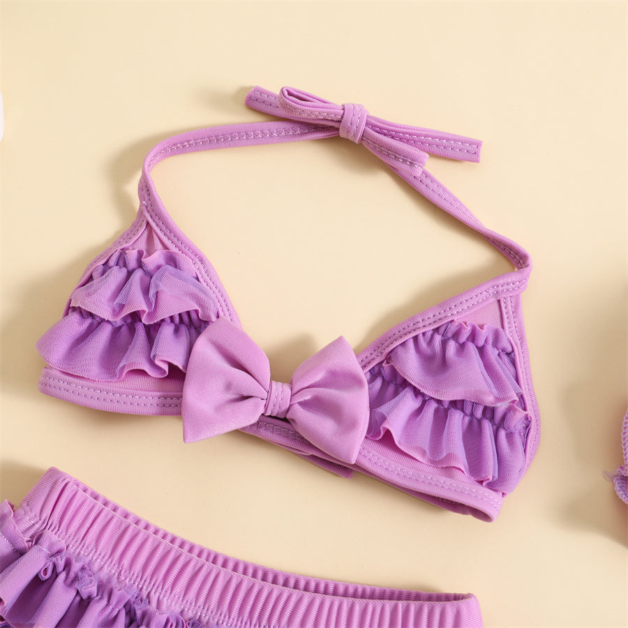 Maillot de Bain Bébé Fille 3 Pièces - Bikini Nœud Halter Volants Chapeau Été