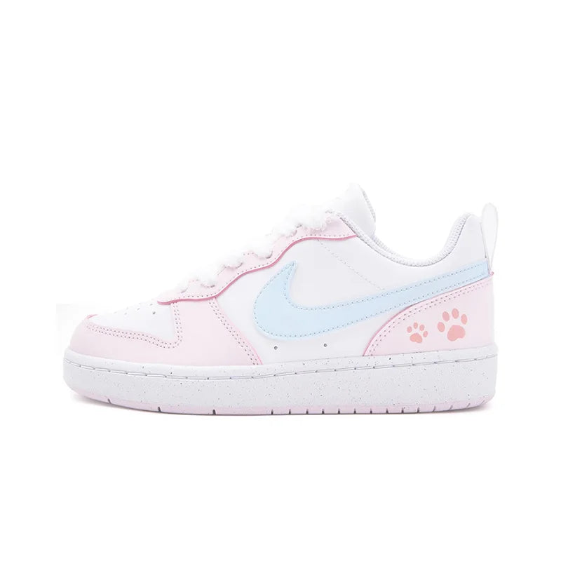 Sneakers Nike Court Borough Custom « Sweet Cat Paw » – Style Girly Mignon Femme
