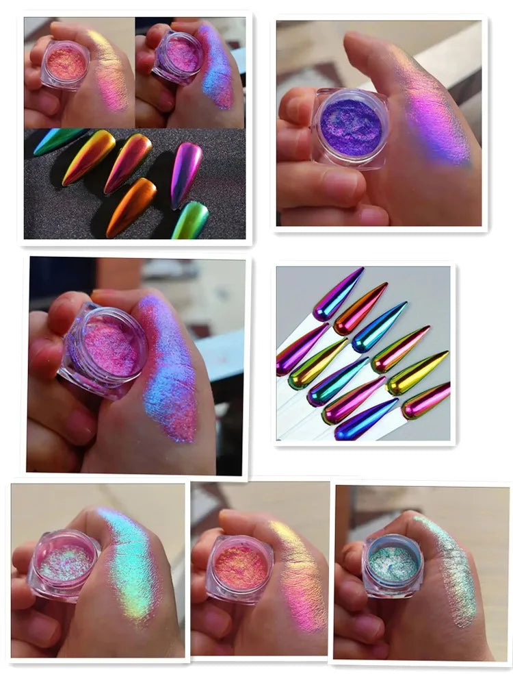 Poudre Caméléon Rainbow Fairy Paillettes Hypoallergénique Nail Art Poudre Ongles Scintillante Irisée