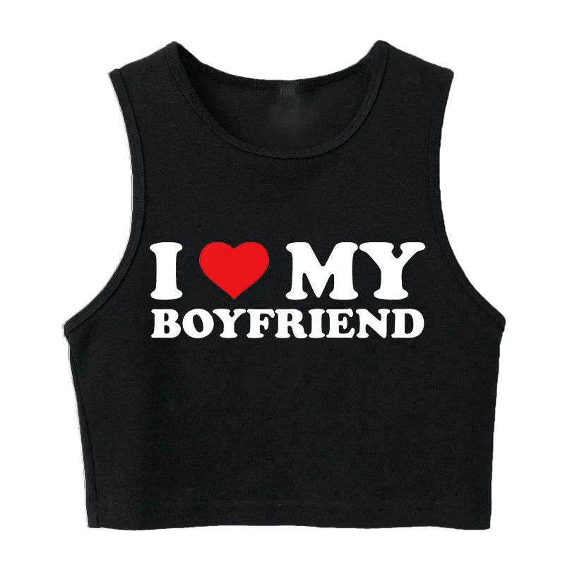 Crop Top Gothic I Love My Boyfriend - T-Shirt Court Femme Fashion Casual Confortable Doux