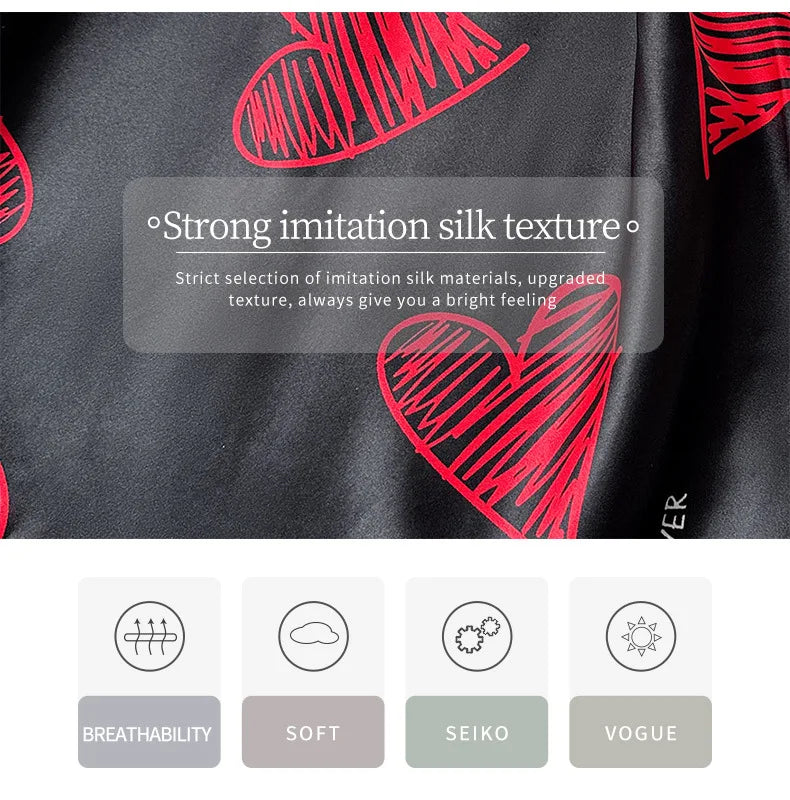 Nuisette Satin Imprimée Col V Dos Nu - Mini Sleep Dress Sexy Pyjama Cosplay Femme