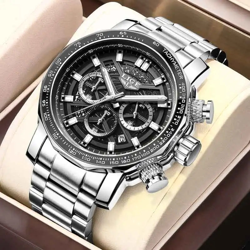 Montre Sport Homme LIGE Chronographe - Acier Inoxydable Waterproof Luxury