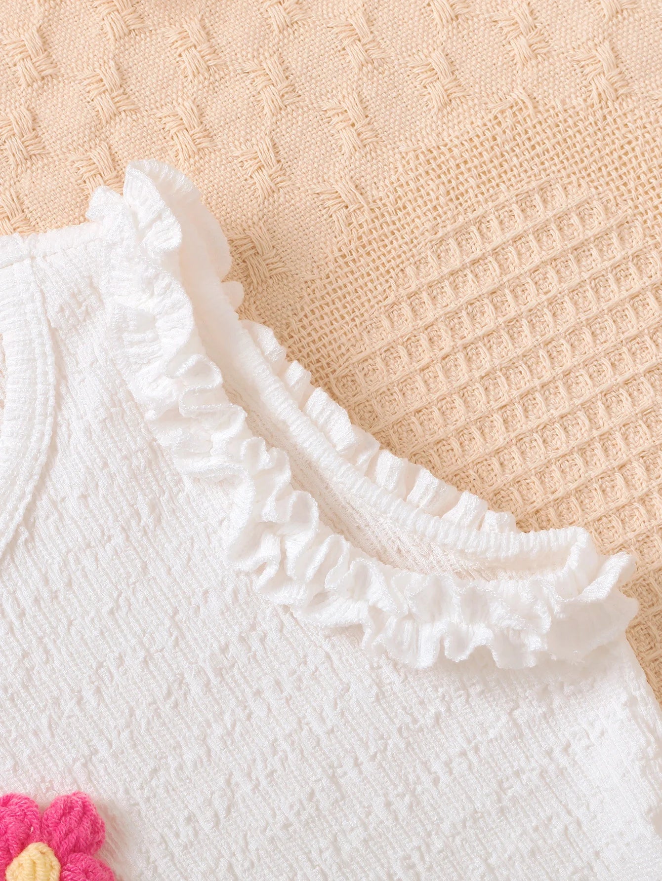 Ensemble 2 pièces fille été - Top broderie fleurs + Pantalon noeud